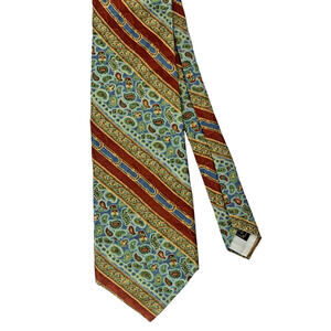Cerruti CXIII All Silk Neck Tie Italy Paisley Stripe Blue Orange Grey Luxury 54"